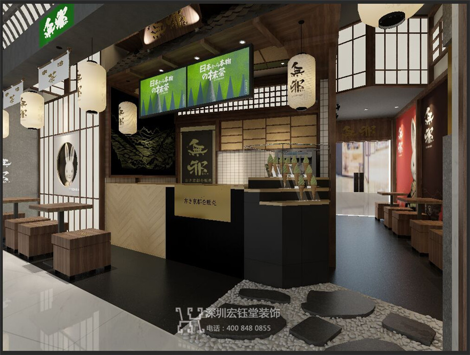 無邪抹茶鄭州店裝修設計方案-甜品餐飲店案例門頭效果圖-宏鈺堂裝飾鄭州分公司