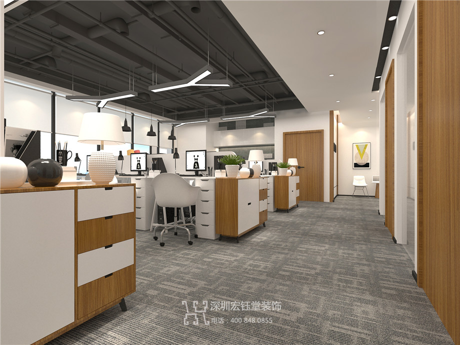 鄭州辦公室裝修設計案例-恒天明澤公司開敞辦公區效果圖