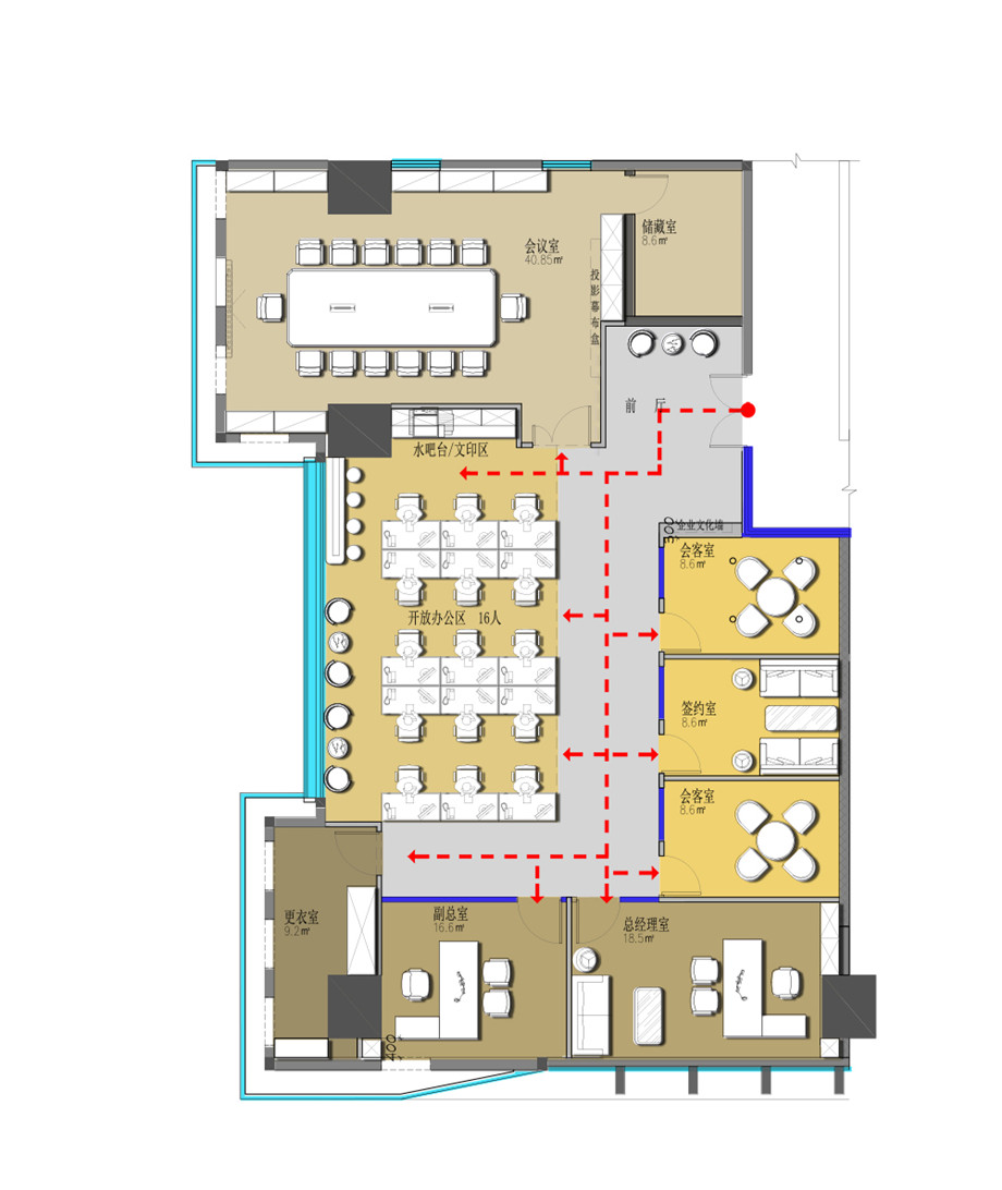 鄭州辦公室裝修設計案例-恒天明澤公司交通動線圖