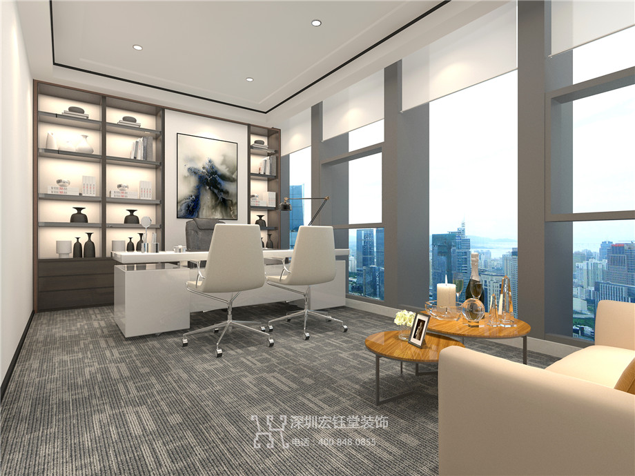 鄭州辦公室裝修設計案例-恒天明澤公司總經理辦公室效果圖