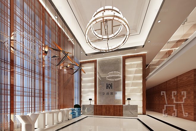 鄭州益通置業售樓部裝修設計案例-現代大氣的售樓處大廳設計圖