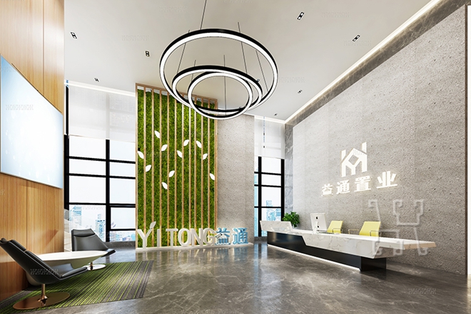 鄭州益通置業售樓部裝修設計案例-清新時尚的售樓處大廳設計效果圖