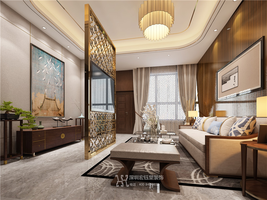 濮陽江南里現代中式別墅樣板間客廳裝修設計效果圖 濮陽江南里現代中式別墅樣板間客廳裝修設計效果圖