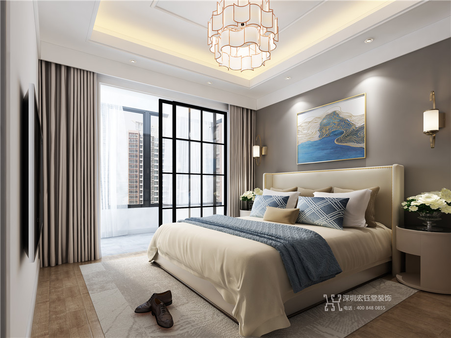 鄭州九龍國際B1戶型精裝樣板房裝修效果圖-88平B1戶型主臥效果圖