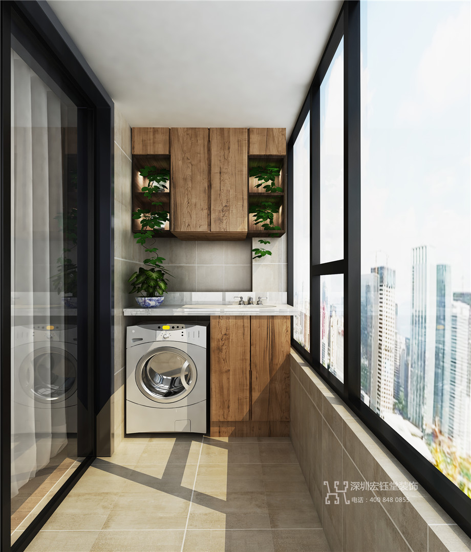 鄭州九龍國際簡約樣板間裝修案例-87平B4戶型-陽臺裝修效果