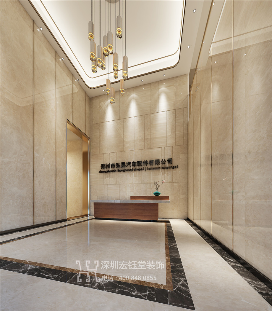 鄭州弘昊汽車配件公司辦公樓大廳裝修設(shè)計(jì)效果圖 鄭州弘昊汽車配件公司辦公樓大廳裝修設(shè)計(jì)效果圖