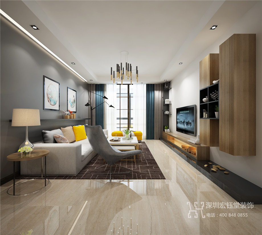 鄭州樣板間裝修設計案例-天譽龍邸客廳設計效果圖