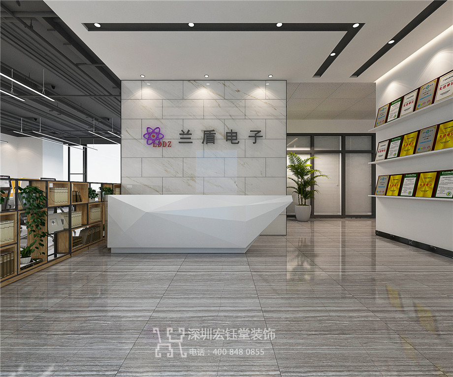鄭州蘭盾電子現代簡約風企業辦公室前臺裝修設計圖