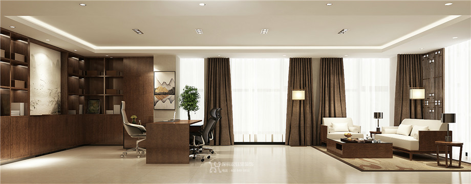 鄭州企業公園地產公司總經理辦公室裝修設計圖