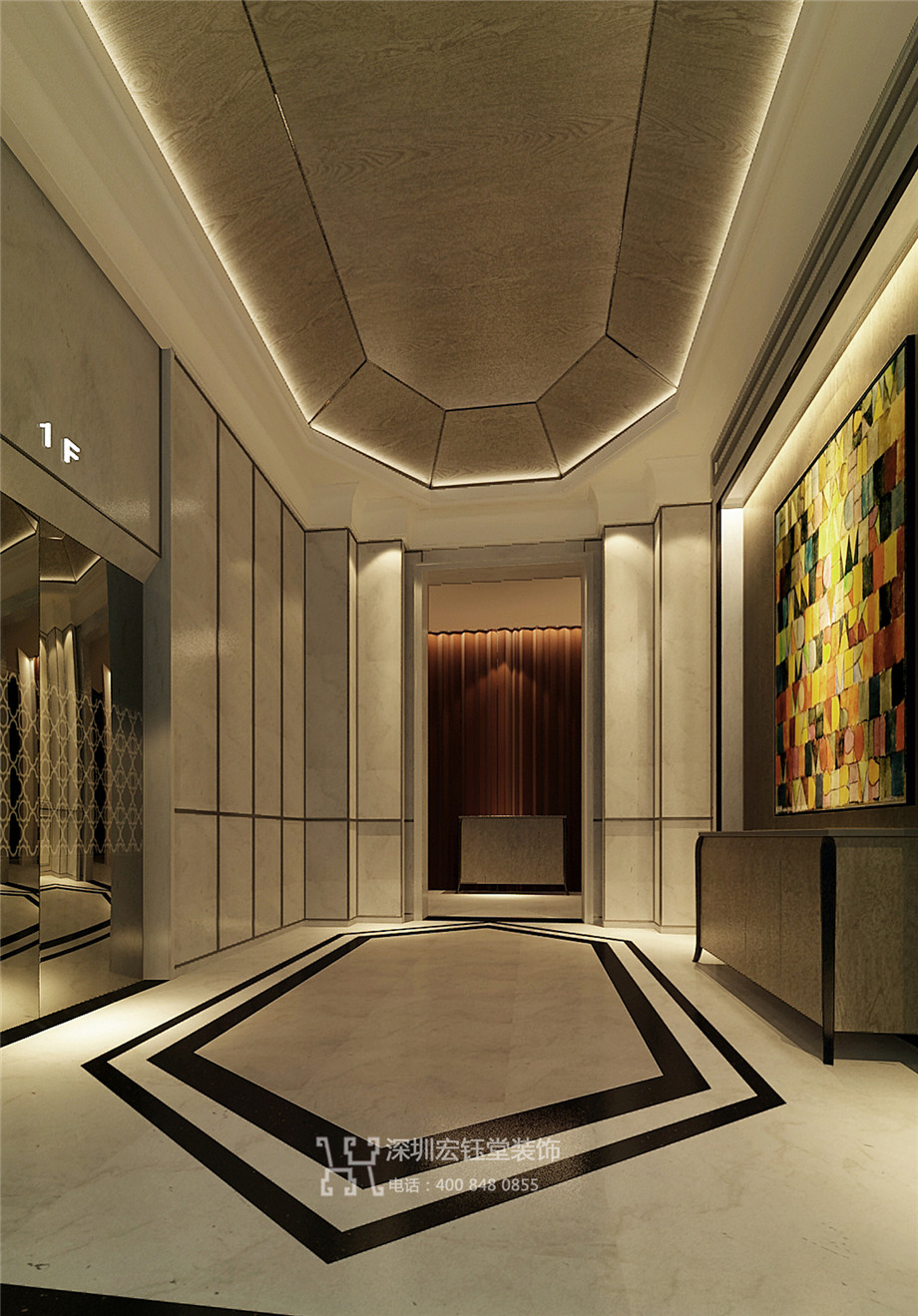 開封東方豪庭精品商務酒店電梯廳裝修設計效果圖