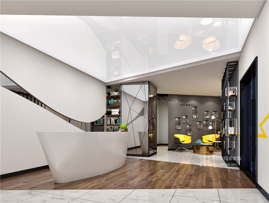 鄭州若婉皮膚管理公司時尚辦公室前臺設計效果圖