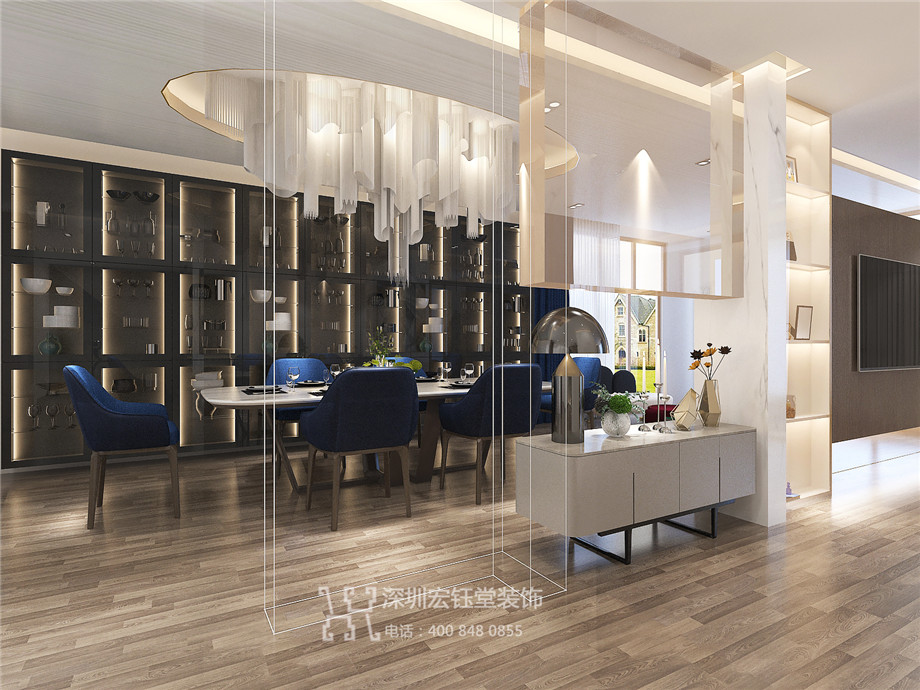 洛陽建業(yè)桂園陳公館三層獨棟別墅餐廳裝修設(shè)計效果圖