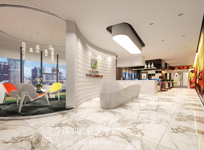 鄭州宏之達化妝品高端時尚辦公裝修案例-前臺接待設計效果圖 鄭州宏之達化妝品高端時尚辦公裝修案例-前臺接待設計效果圖