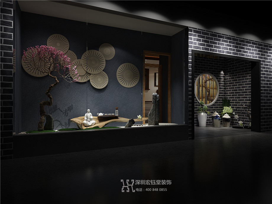 鄭州禪茶一味中式茶樓門頭外觀裝修設計方案