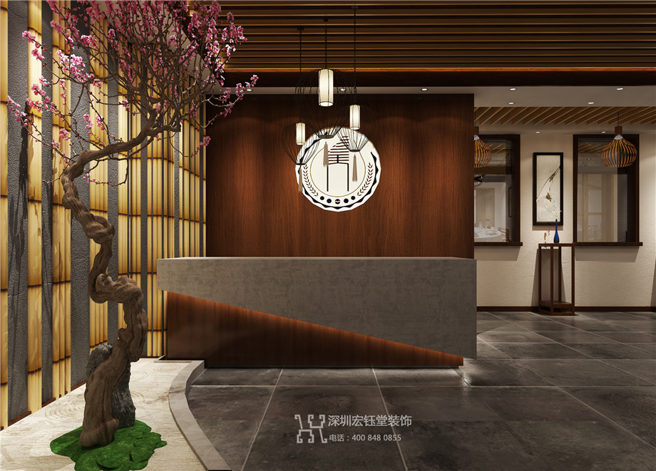 鄭州禪茶一味中式茶樓接待區裝修設計案例
