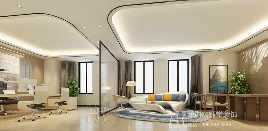 河南清華水務時尚簡約風辦公室裝修設計方案-總經理辦公室效果圖