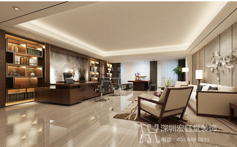 鄭州現代新中式董事長辦公室裝修設計圖