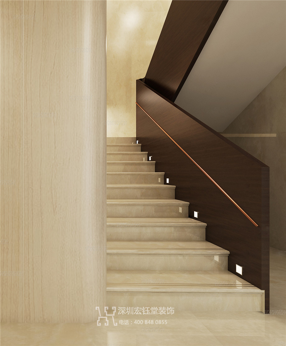 鄭州現代奢華風鄒公館別墅樓梯裝修設計效果圖