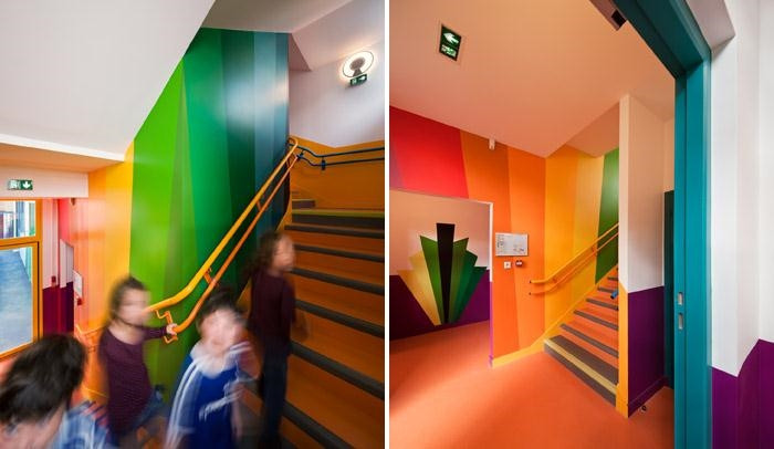 以彩虹為主題的法國幼兒園樓梯裝修設計方案 以彩虹為主題的法國幼兒園樓梯裝修設計方案
