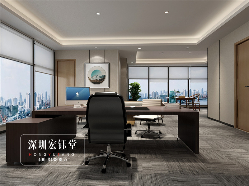 河南鷹豪科技公司新中式董事長辦公室裝修設計圖