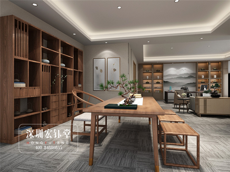 河南鷹豪科技公司新中式董事長辦公室裝修設計圖