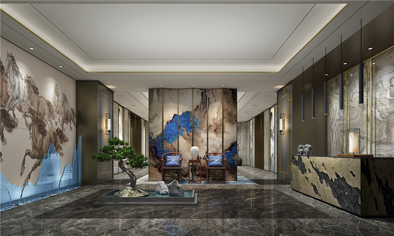 鄭州中式奢華辦公室前臺(tái)裝修效果圖-宏鈺堂裝飾