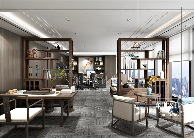 河南信安世紀新中式董事長辦公室裝修設計效果圖