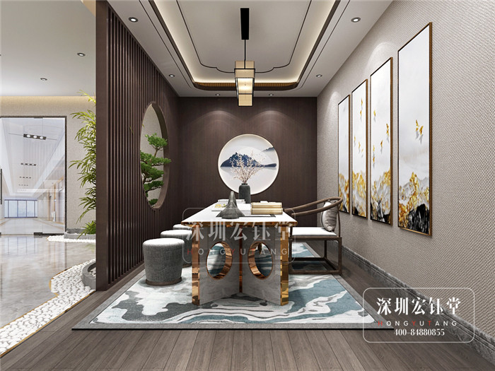 鄭州華融地產新中式辦公室接待處茶室裝修設計效果圖 鄭州華融地產新中式辦公室接待處茶室裝修設計效果圖