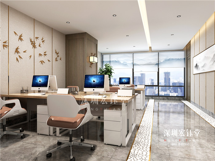 鄭州華融地產新中式辦公室敞開辦公區裝修設計效果圖 鄭州華融地產新中式辦公室敞開辦公區裝修設計效果圖