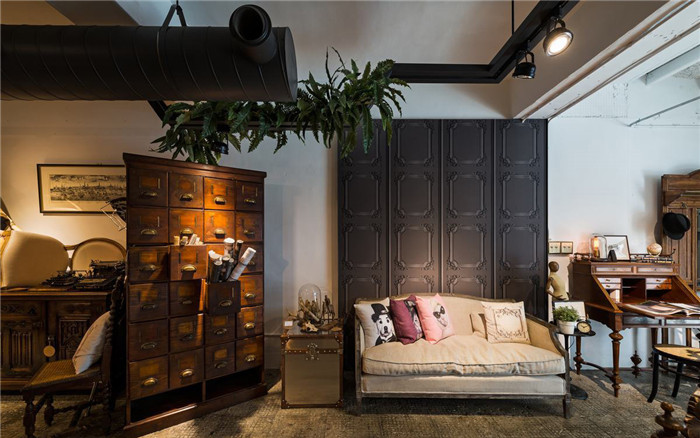 復古工業風軟裝家具公司辦公兼展廳裝修設計方案