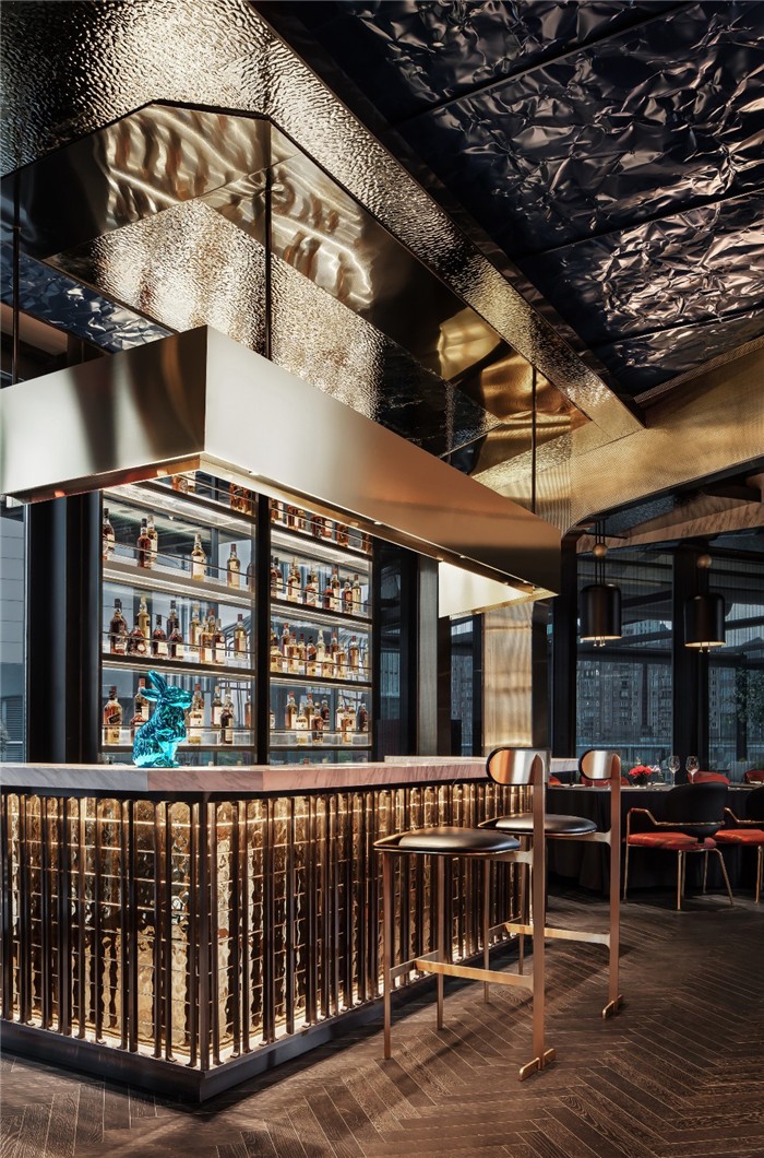 鄭州專業餐飲裝修公司推薦鼎琪高端鐵板燒餐廳吧臺設計方案