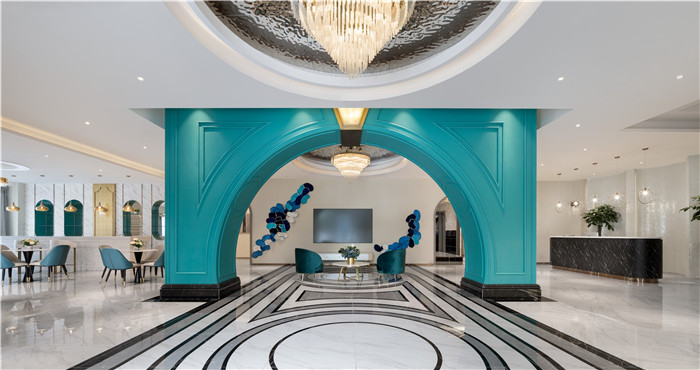 低調奢華風羽妃醫療美容醫院大廳接待區裝修設計實景圖