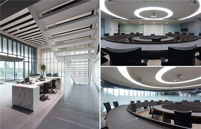 3000平現代人文科技公司獨棟辦公樓大廳接待吧臺裝修設計案例
