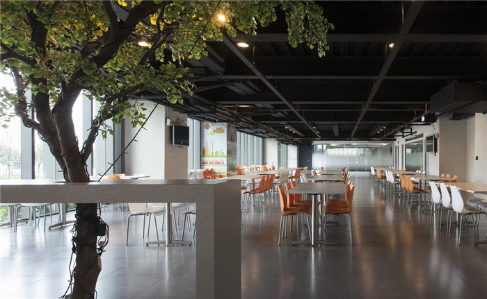 3000平現代人文科技公司獨棟辦公樓員工餐廳裝修設計案例