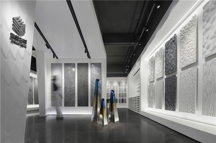黑白灰構造極簡藝術風駿美石材展廳展示區裝修設計方案