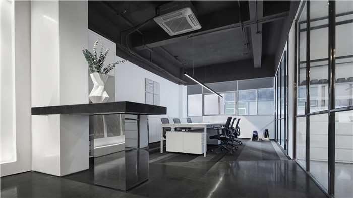 黑白灰構造極簡藝術風駿美石材展廳辦公區裝修設計方案