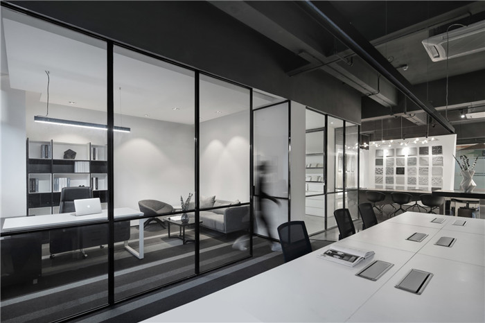 黑白灰構造極簡藝術風駿美石材展廳辦公區裝修設計方案