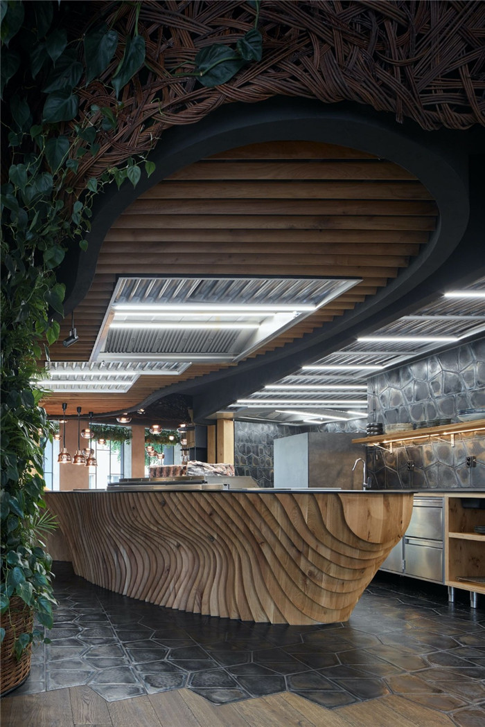 以原生態自然為主題的STK牛排餐廳操作臺裝修設計方案