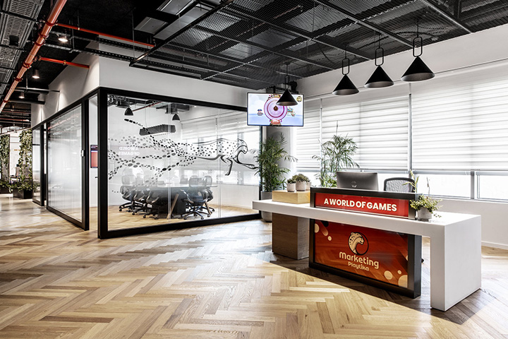 1400平綠色活力工業風游戲公司辦公室前臺裝修設計實景圖