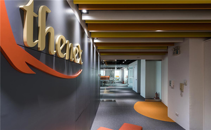 簡約大氣的上市公司辦公室前臺背景墻裝修設計方案