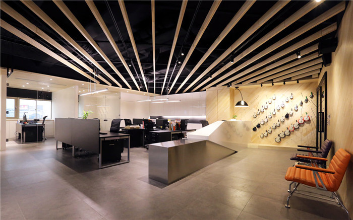 200平簡約時尚風腳輪制造公司辦公室前臺展示區裝修設計方案