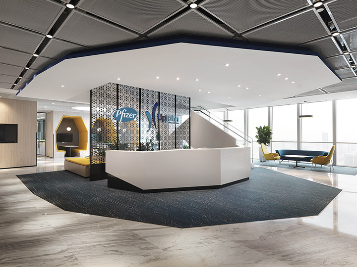 中西合璧混搭風輝瑞醫藥集團總部辦公室裝修實景圖
