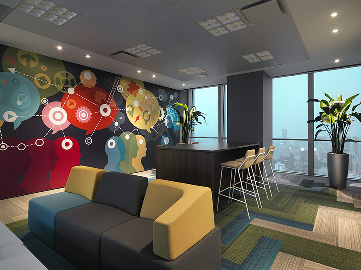 中西合璧混搭風輝瑞醫藥集團總部辦公室水吧區裝修實景圖