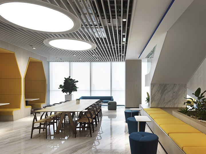 中西合璧混搭風輝瑞醫藥集團總部辦公室休閑區裝修實景圖