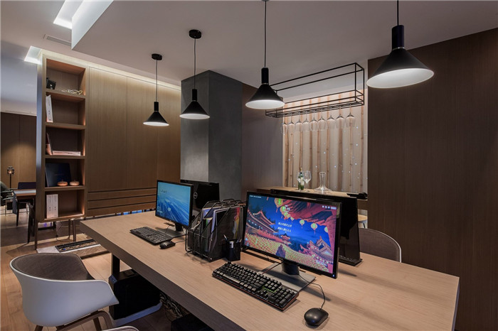 鄭州禪意辦公室裝修-現代中式禪意辦公室敞開辦公區裝修實景圖