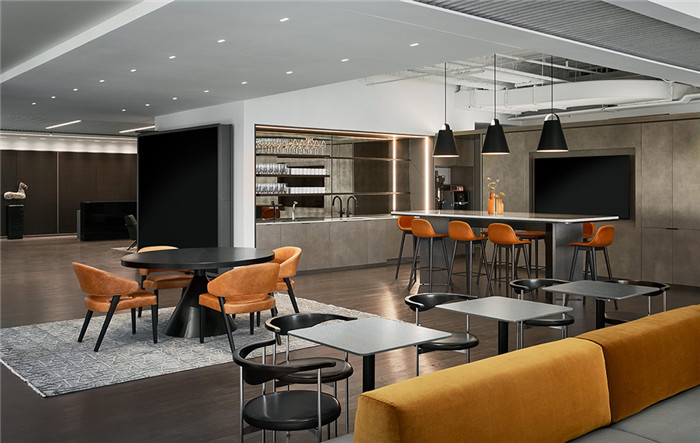 水吧休閑區裝修設計-如藝術畫廊般高品質房地產開發公司辦公樓裝修方案