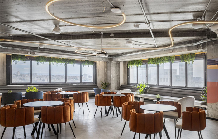 員工餐廳設計-趣味十足的8000平構成藝術聯合辦公裝修設計方案